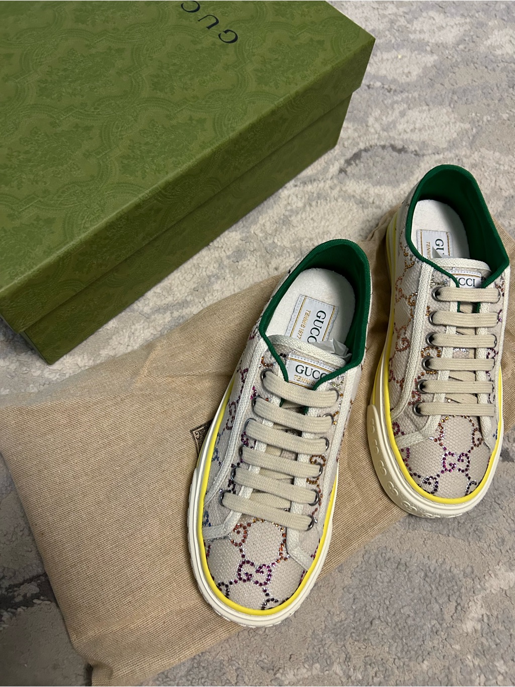 Gucci Tennis 1977 With Crystals Off-White Ecru Crystal Sneaker Women's Gucci